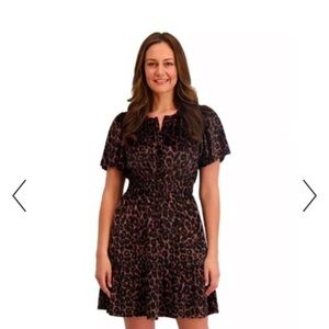 French Connection velvet Leopard-Pattern Short Sleeve Mini Dress